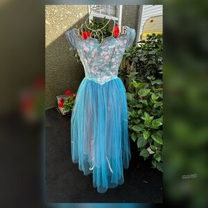 Vintage 1950’s 1960’s Chantilly Lace Prom Dress Teal & Lavender - Small Medium